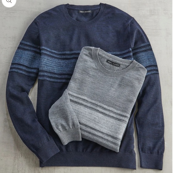 •ROBERT BARAKETT• Grey Swanson Engineered Striped Wool Crewneck Sweater Size XL - Picture 13 of 13